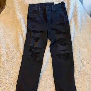 Women’s Distressed Mom Jean Regular High-Rise Black Jeans